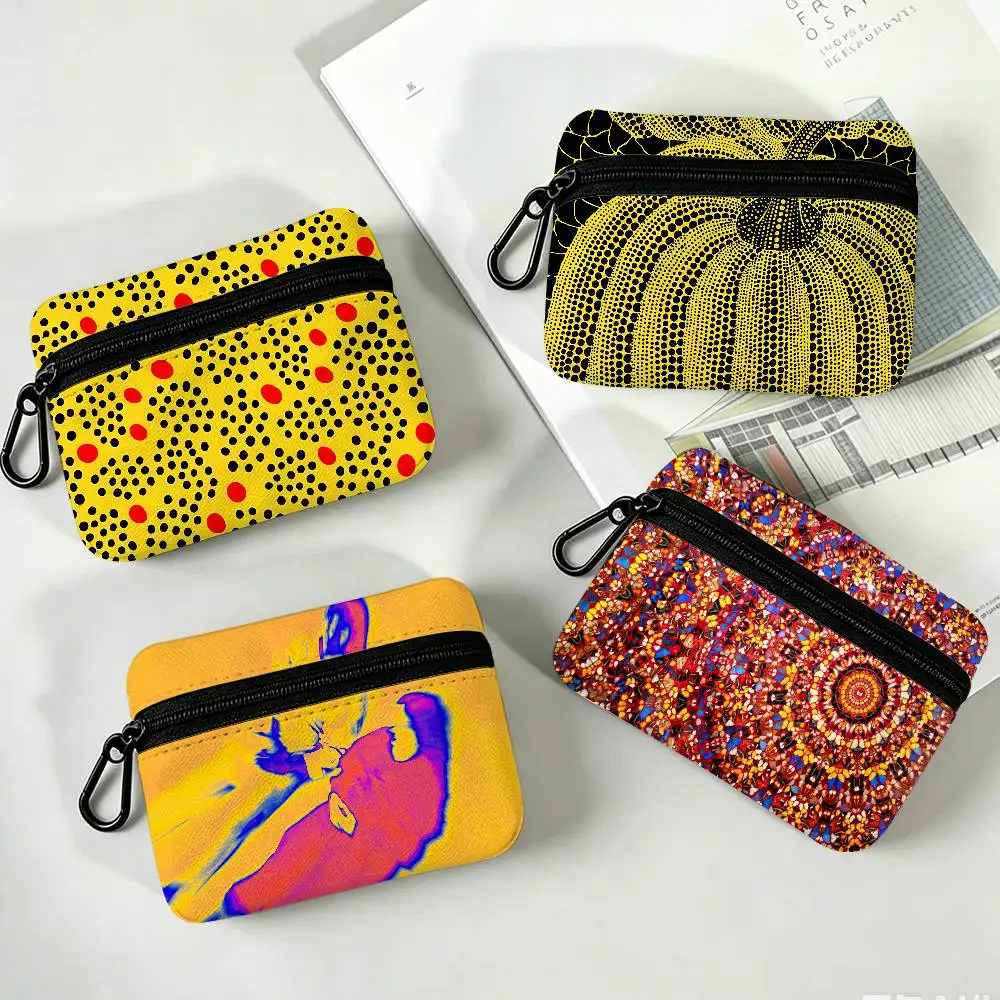 Yellow Dots Yayoi Kusama Oxford Fabric Mini Coin Wallet Smooth Zipper Hanging Design Multi-use Small Storage Bag For Travel