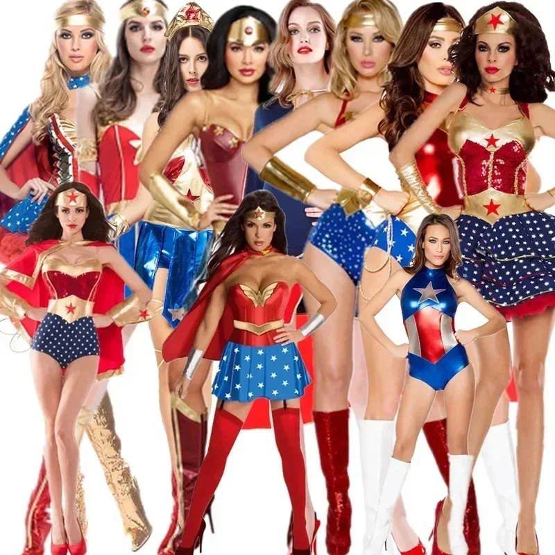 Kostum Cosplay Pahlawan Super Ajaib Pesta Karnaval Halloween Gaun Mewah Pertunjukan Panggung Pahlawan Amerika ob;8