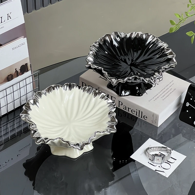 

Керамическая тарелка для фруктов в стиле лёгкой роскоши, элегантная отделка, для гостиной, центральное украшение кофейного столика, тарелка для закусок и конфет, подарок для пар.