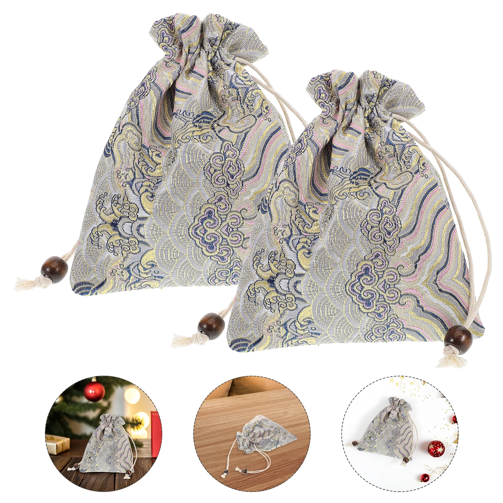 

2 Pcs Jewelry Bag Coin Drawstring Pouches Fiber Storage Candy Bags Cloth Fabric Goodie Travel