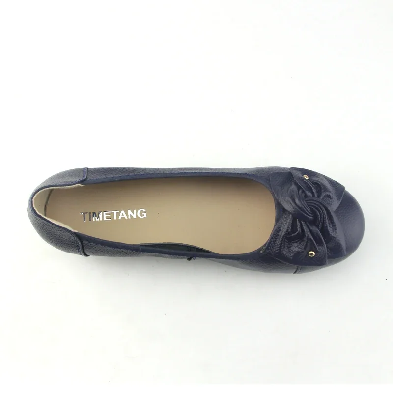 TIMETANG Big size Genuine Leather Women ballet flats,Cowskin Bowtie shoes Woman,Fashion Women ballerina flats,Slip on flat shoes