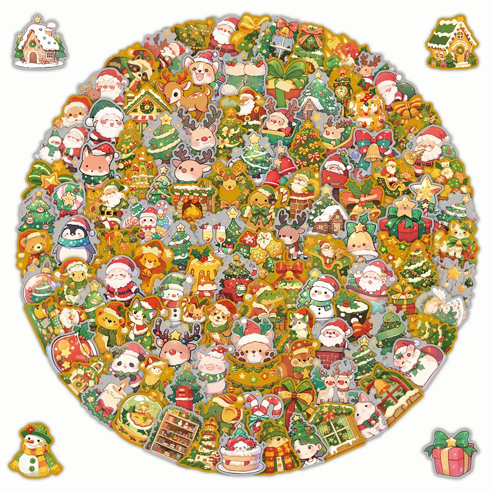

10/30/50/100/200pcs Cute Christmas Series Stickers Funny Cartoon Animal Santa Claus Sticker Phone Notebook Laptop Decals Packing