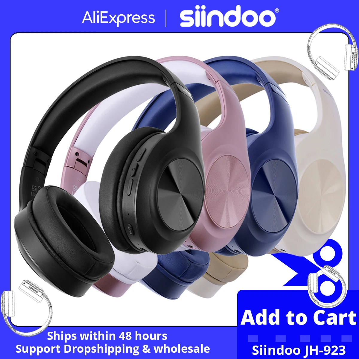 Беспроводные наушники Siindoo, Складные Bluetooth-наушники, режимы звука 3EQ, звук высокой четкости с микрофоном с глубокими басами