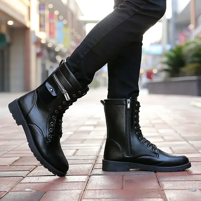 High Cut Men\'s Boots Waterproof Black Male Shoes Leather Size 44 Retro Footwear Hot Selling Sale Comfortable Designer New Offers