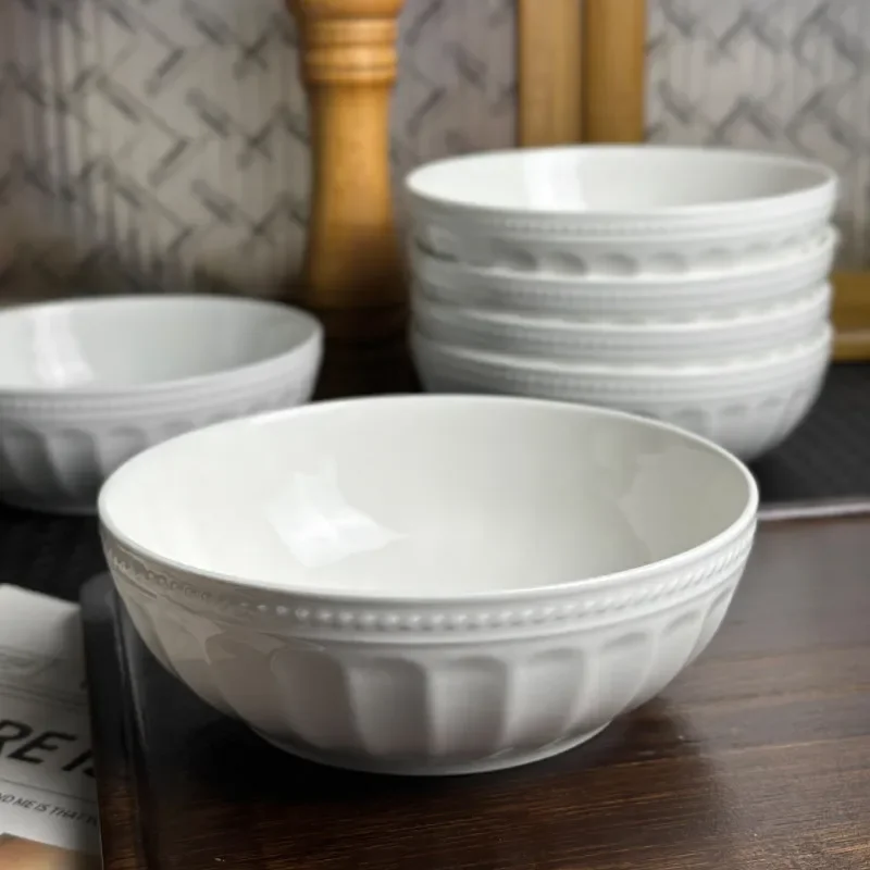 5pcs Set, White Embossed Porcelain Dinner Set, Ceramic Servies Dinnerware, Chafing Dish, Palace Dishes and Plate