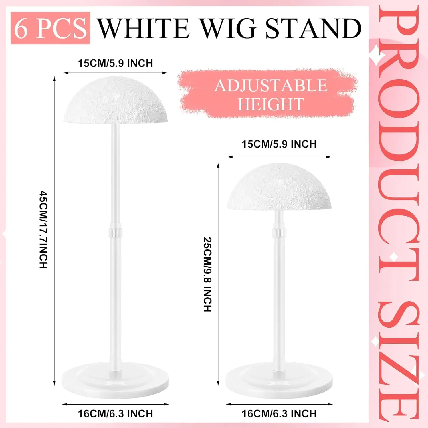 1PC Wig Stand Adjustable Height Portable Wig Holder Stands Non-Slip Wig Head Holders Sturdy Plastic Wig Head Stand