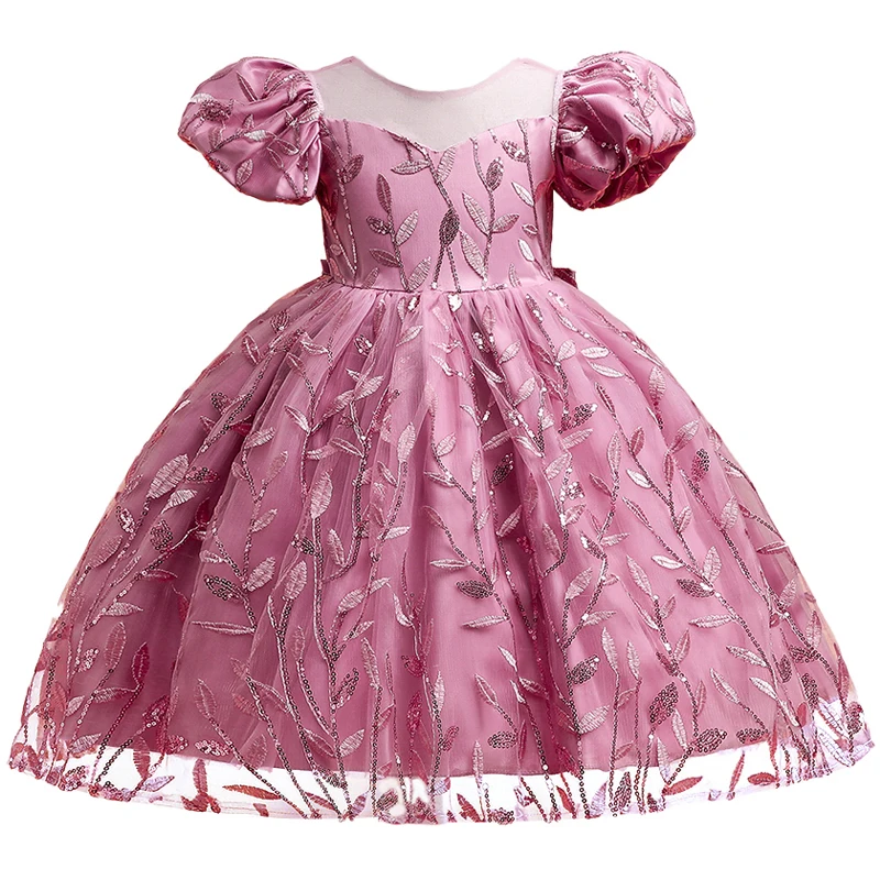 Elegant Kids Vintage Party Dresses For Girls Bow Flower Princess Dress Children Wedding Prom Formal Vestidos Girl Summer Clothes