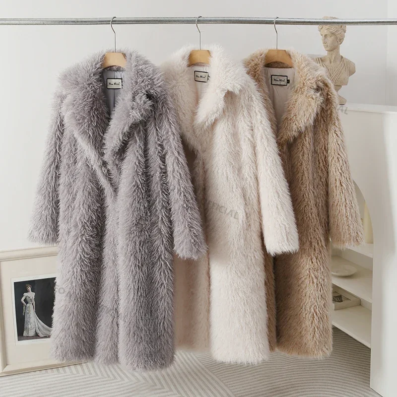 Neo Mint Exclusive Luxury Casual Long Faux Fur Parka Coat Women Winter 2024 Thick Warm Fluffy Eco Lamb Fur Teddy Jacket Overcoat