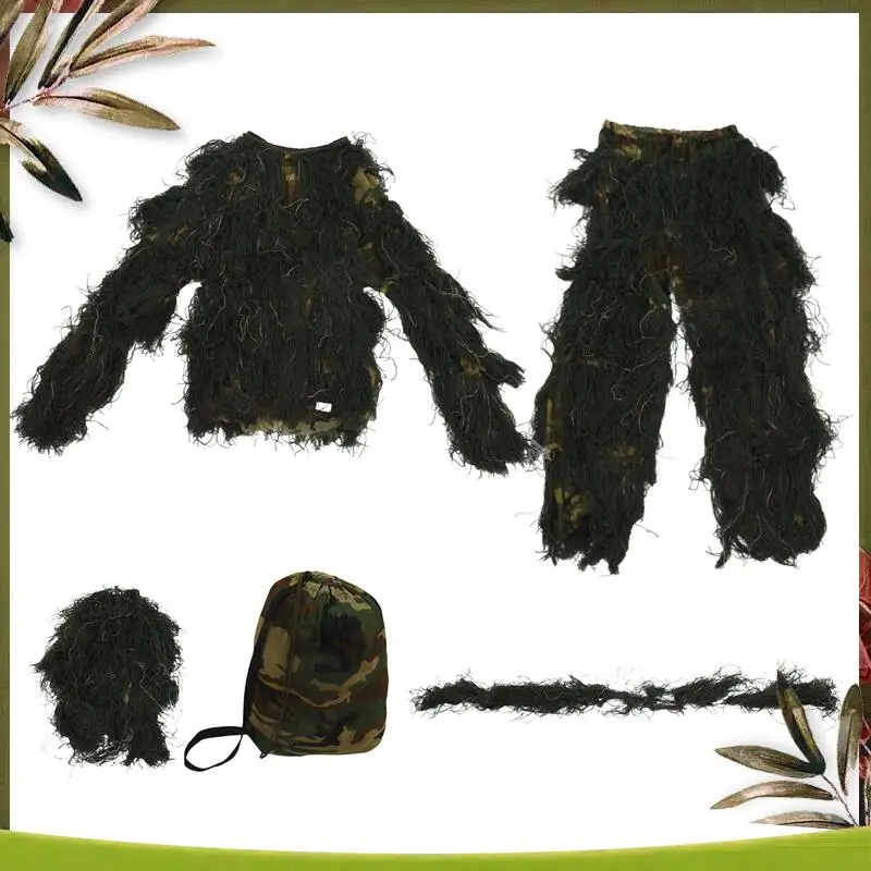 

Reliable-5 In 1 Ghillie Suit,3D Camouflage Outdoor Hunting Apparel Including Jacket,Pants,Hood,Carry Bag For Adults Kids Youth