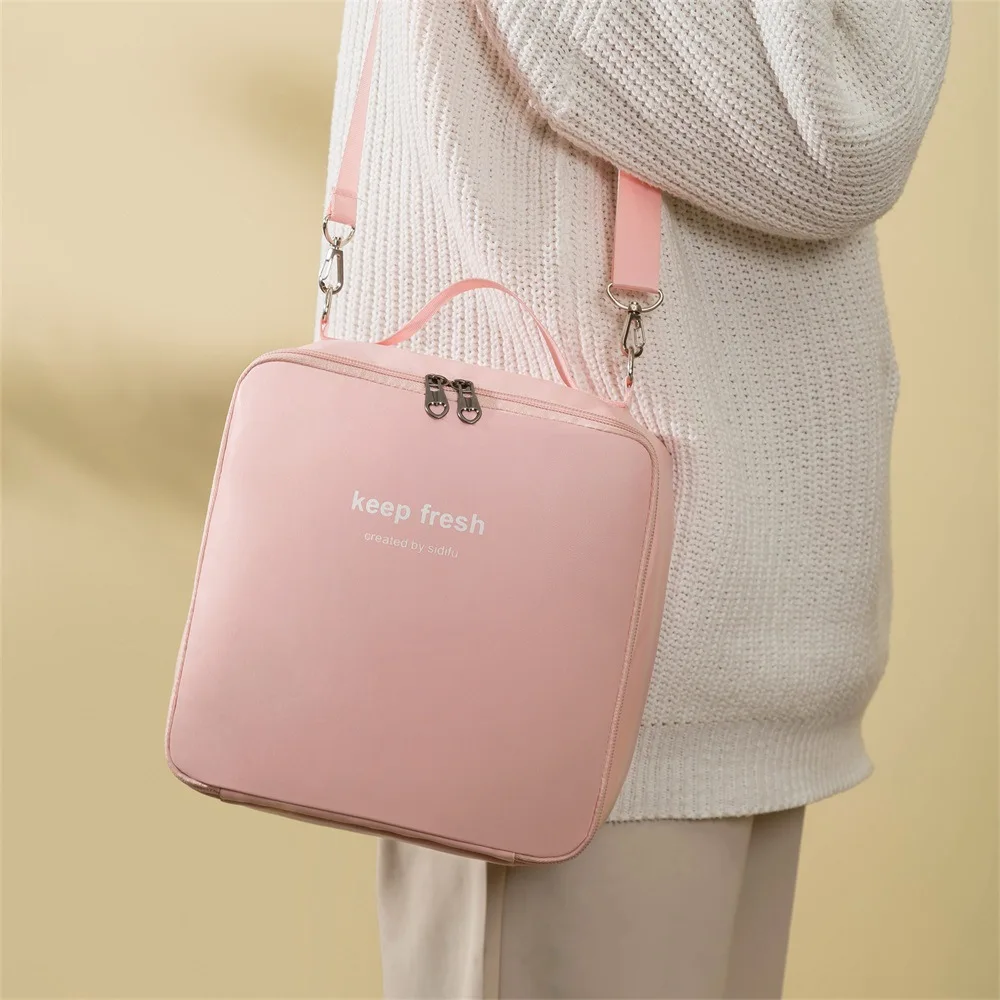 Crossbody Waterproof Lunch Bags PU Leather Food Picnic Lunch Box Insulated Women Cooler Bags Ice Pack Drink Carrier Thermal Bag