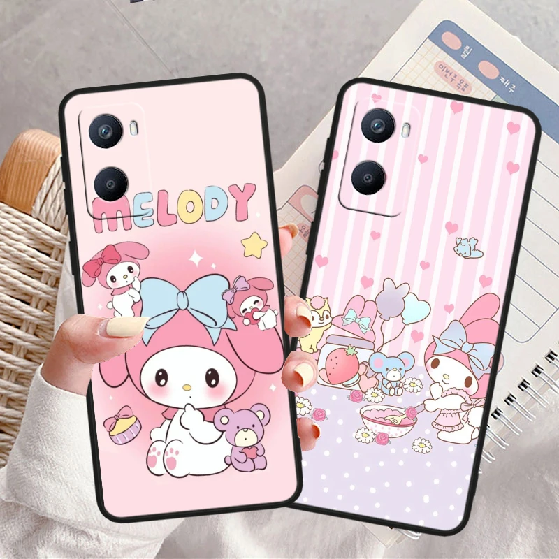 Melody Pink Cartoon Tpu Silicone para OPPO A98 A96 A94 A74 A72 A57S A55 A53S A15S A16K A5 Black Cover