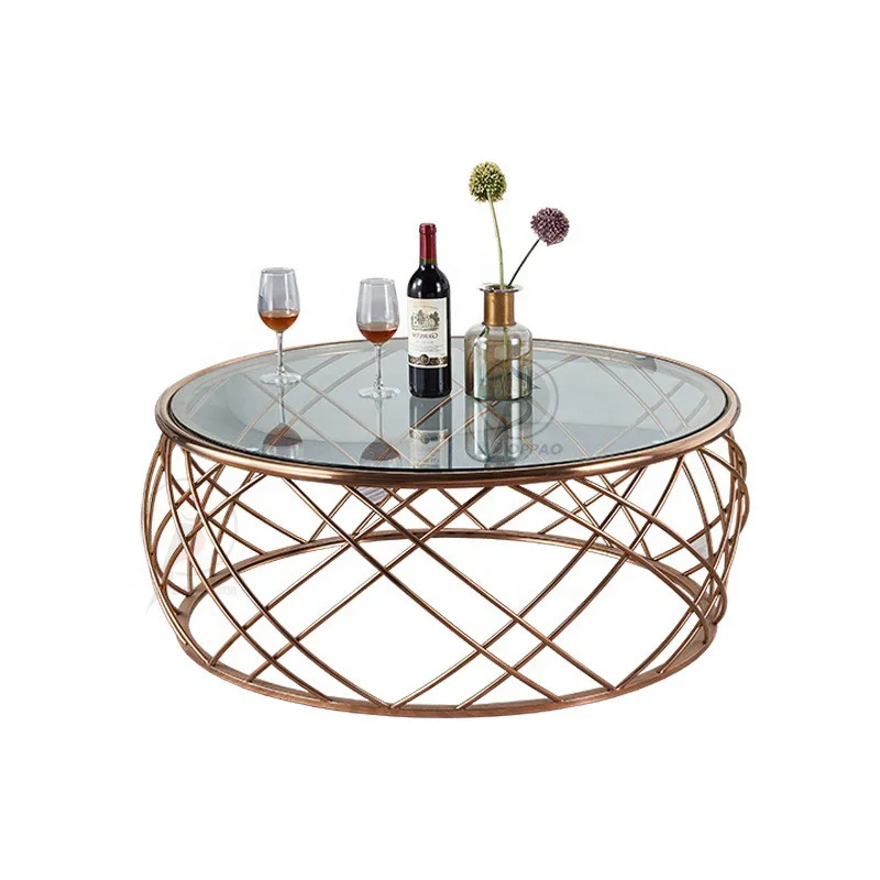 

American stainless steel coffee table, small apartment living room, tempered glass art corner table