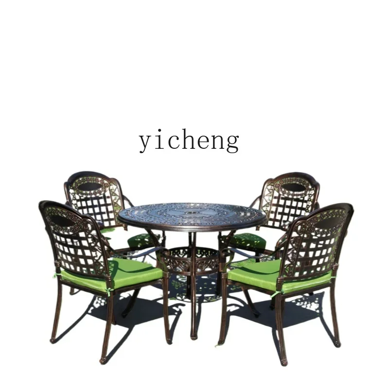 

ZF cast aluminum outdoor tables and chairs courtyard three five-piece open-air balcony wrought iron outdoor villa garden