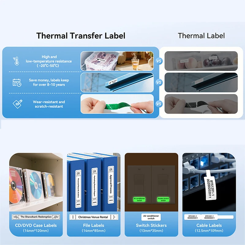 Niimbot N1/B18 PET Label Paper 2 Rolls Scratch-Resistant Tapes Carbon Ribbon Sticker Keep 8-10 Years For Portable Label Printer