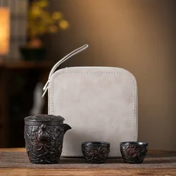 Vintage Purple Pottery Tea Set Outdoor Travel Tea Set Portable Kungfu Tea Set Gaiwan Tea Tureen Tea ceremony Jianshui
