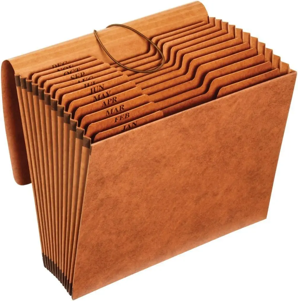 

Heavy Duty Expanding File with Flap, Document Organizer for School Home Office, Portable 12 Pockets Brown Letter Size