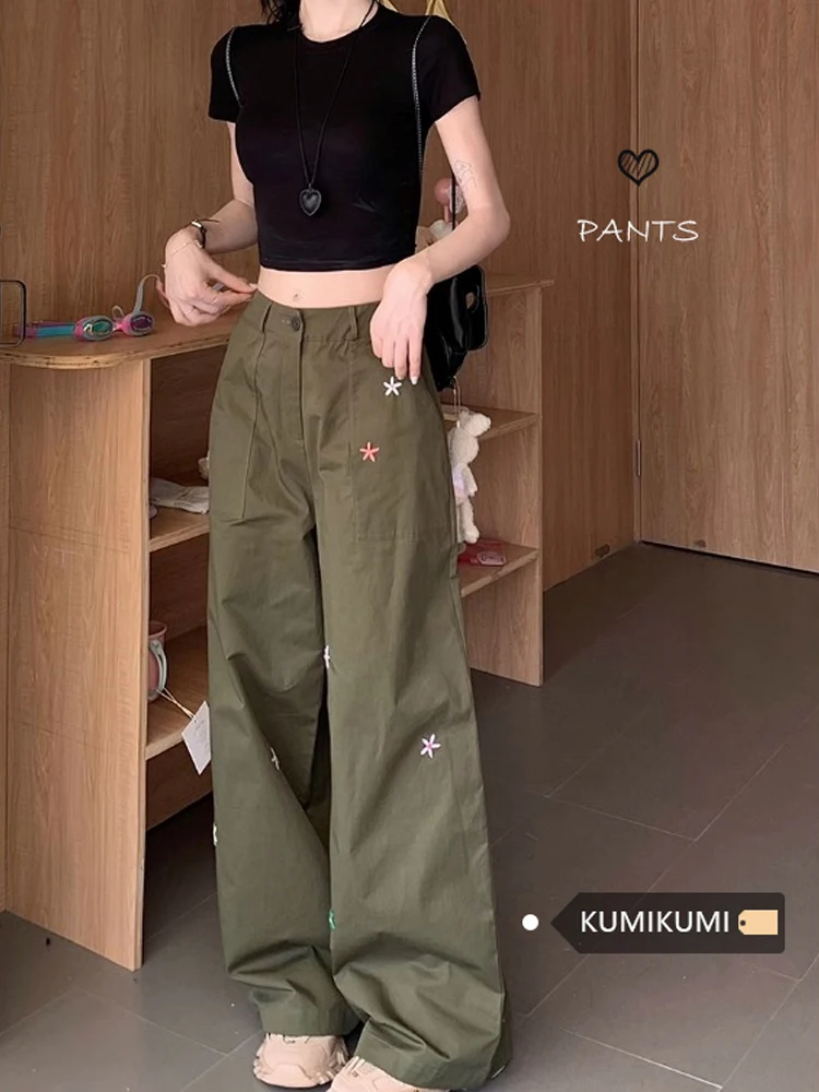 Women's Green Baggy Cargo Pants Harajuku Streetwear Oversize Pants Y2k 2000s 90s Aesthetic Pants Vintage Trousers Clothes 2024