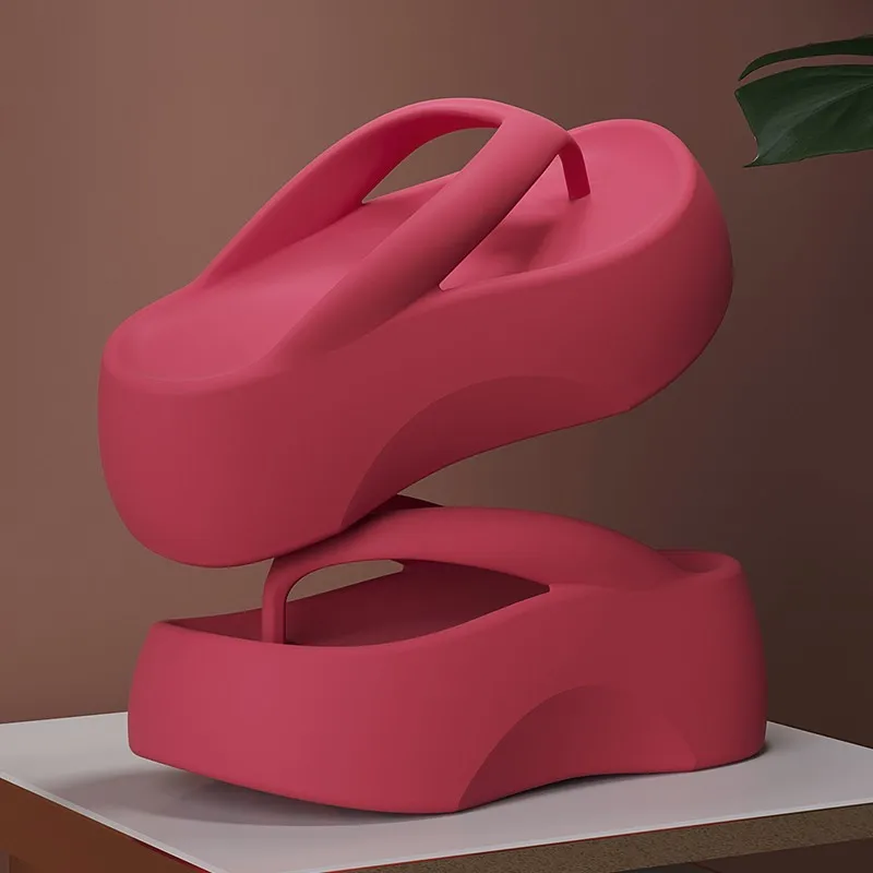 Outdoor Slippers for Women with Sloping Heels Thick Sole Flip Flops for Summer Wear Elevated EVA Flip Flops for Outside Wear