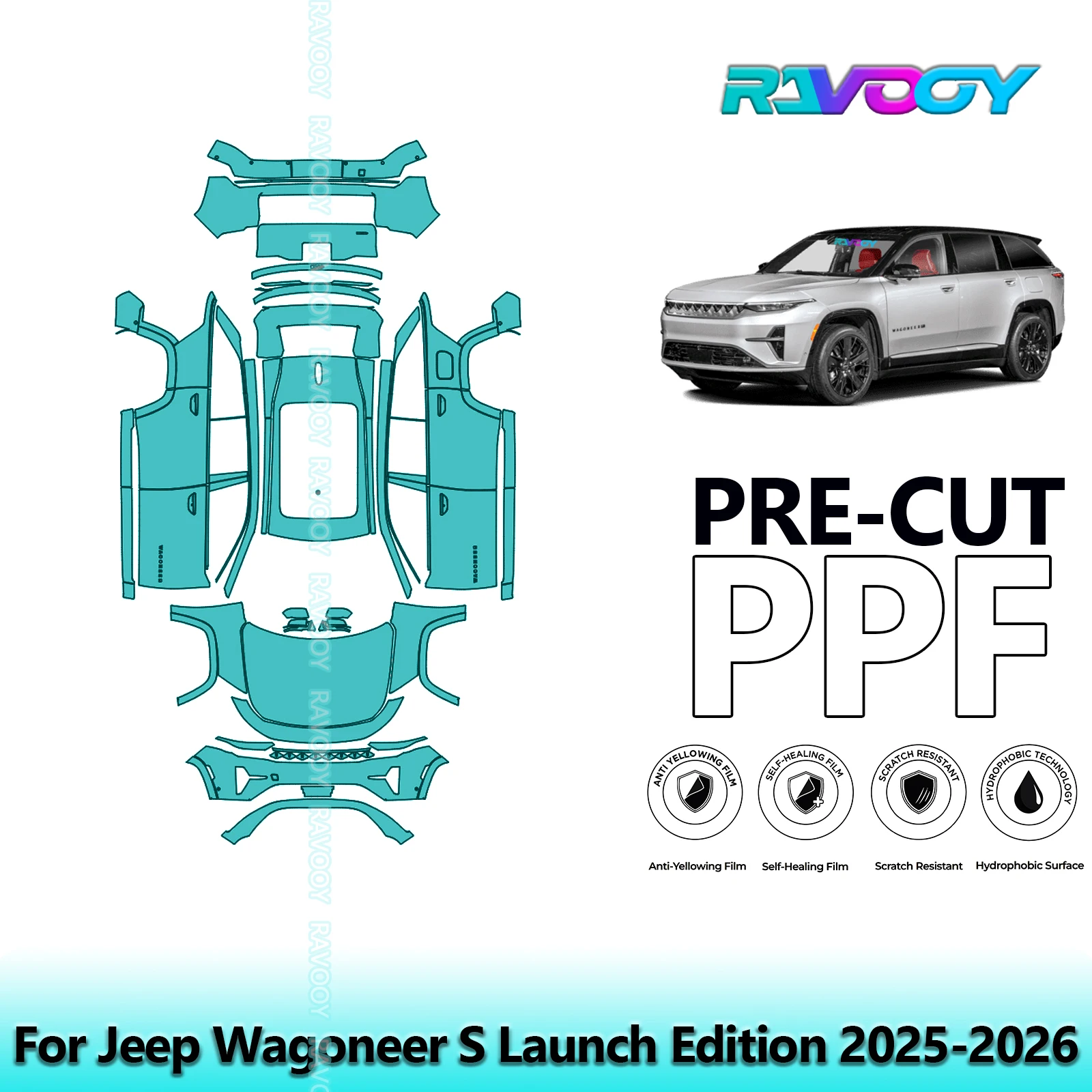 

Пленка для полной защиты кузова автомобиля PPF 8.5 Mil, предварительно вырезанная, для Jeep Wagoneer S Launch Edition 2025-2026