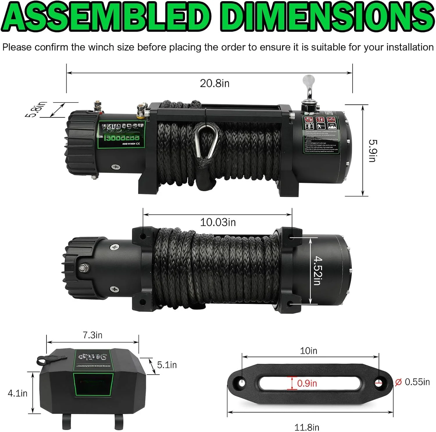 13000lb Electric Winch 12V Waterproof Electric Synthetic Rope Winch with Wireless Handheld Remote and Corded