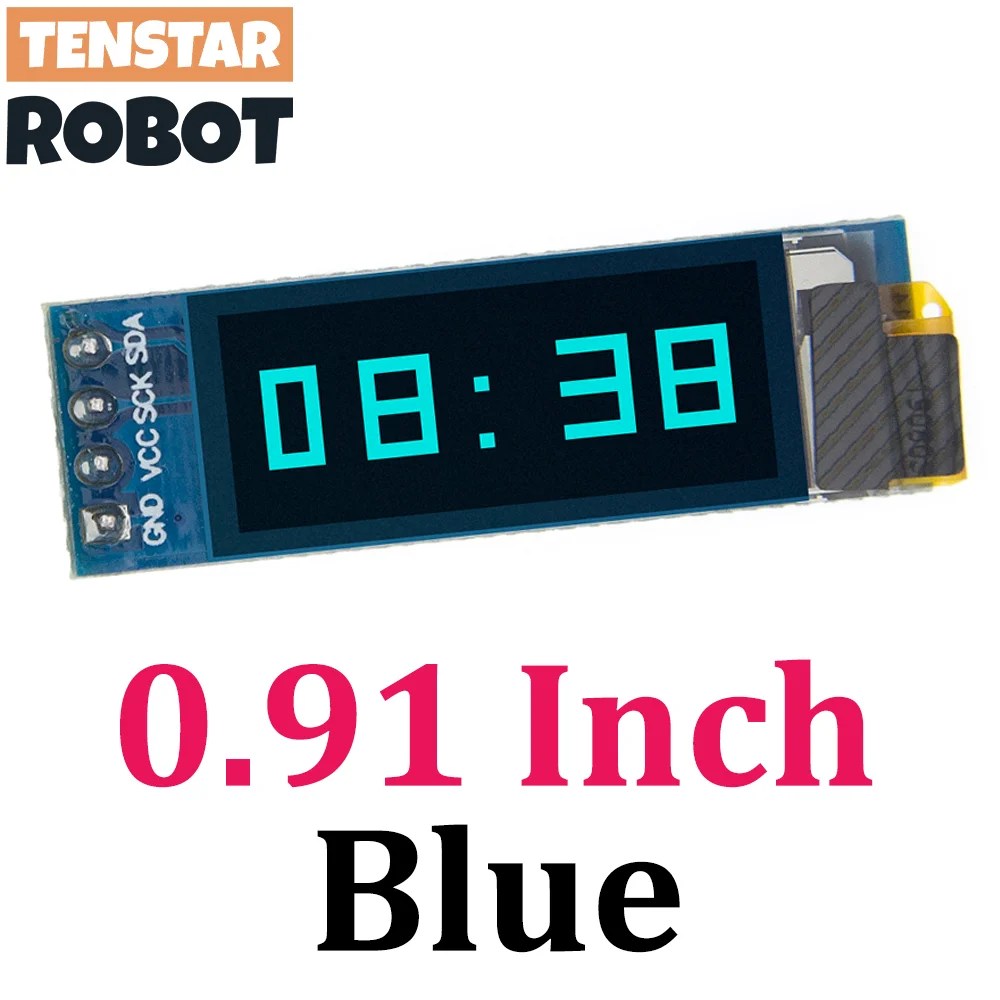 TSTARDEV I2C OLED وحدة عرض 0.91 بوصة I2C SSD1306 OLED وحدة عرض أبيض/أزرق I2C OLED شاشة سائق تيار مستمر 3.3 فولت ~ 5 فولت