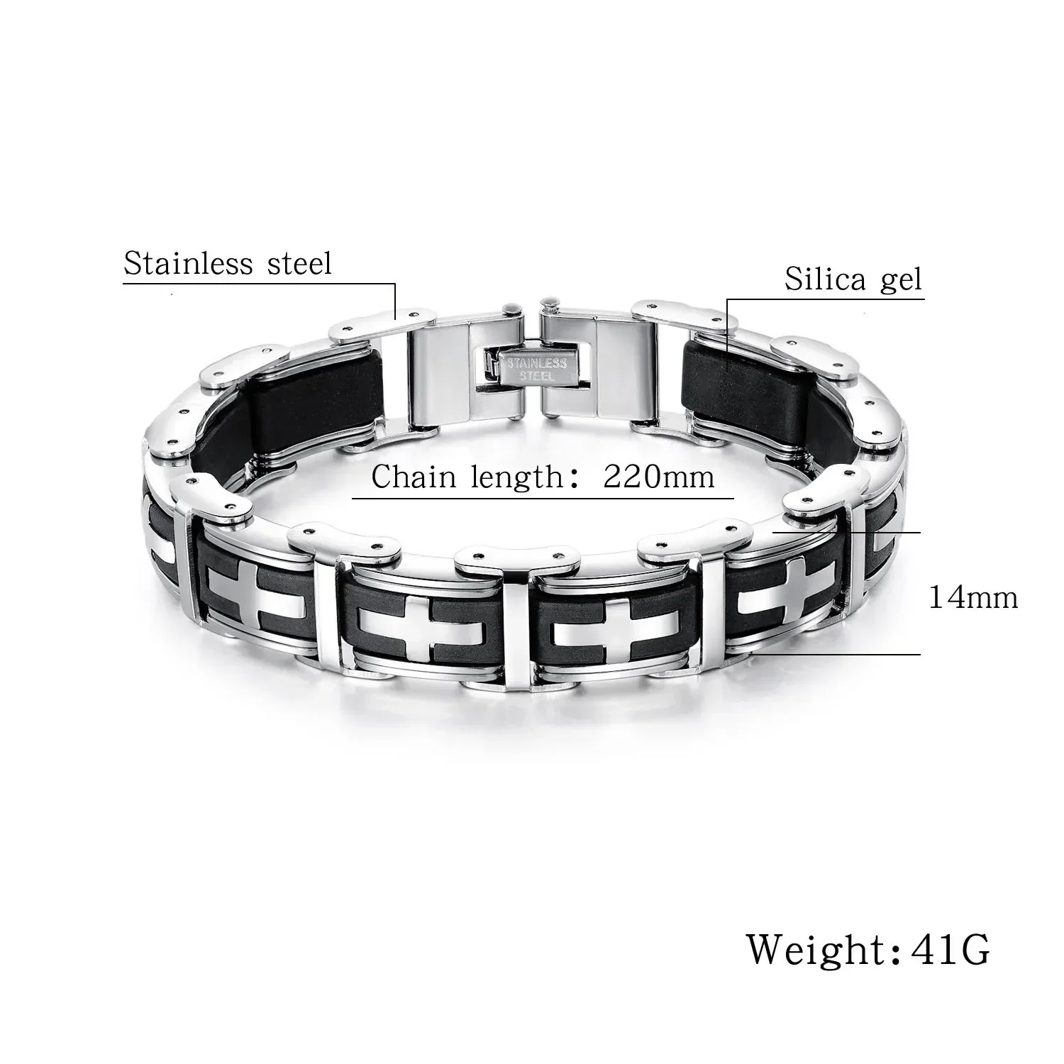 Fashion Black Silicone Cross Men\'s Bracelets for Healthy Magnetic Men Bracelet Bangles Wristband Stainless Steel Male Jewelry