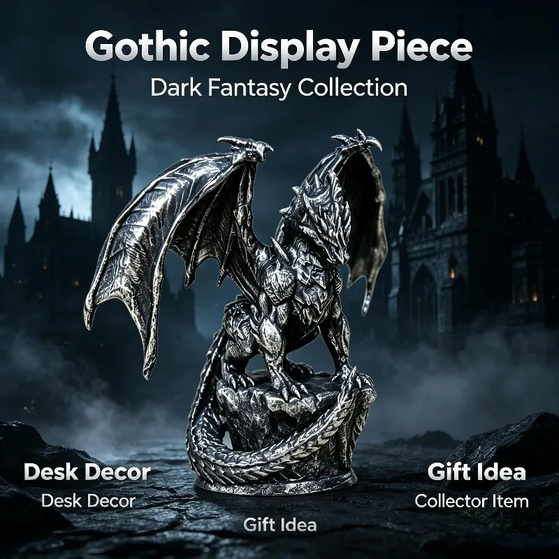 Alloy Craft Dark Dragon Soldier Vintage Cool Style Figurine Statue Desktop Office Decor Collection Gift for Men