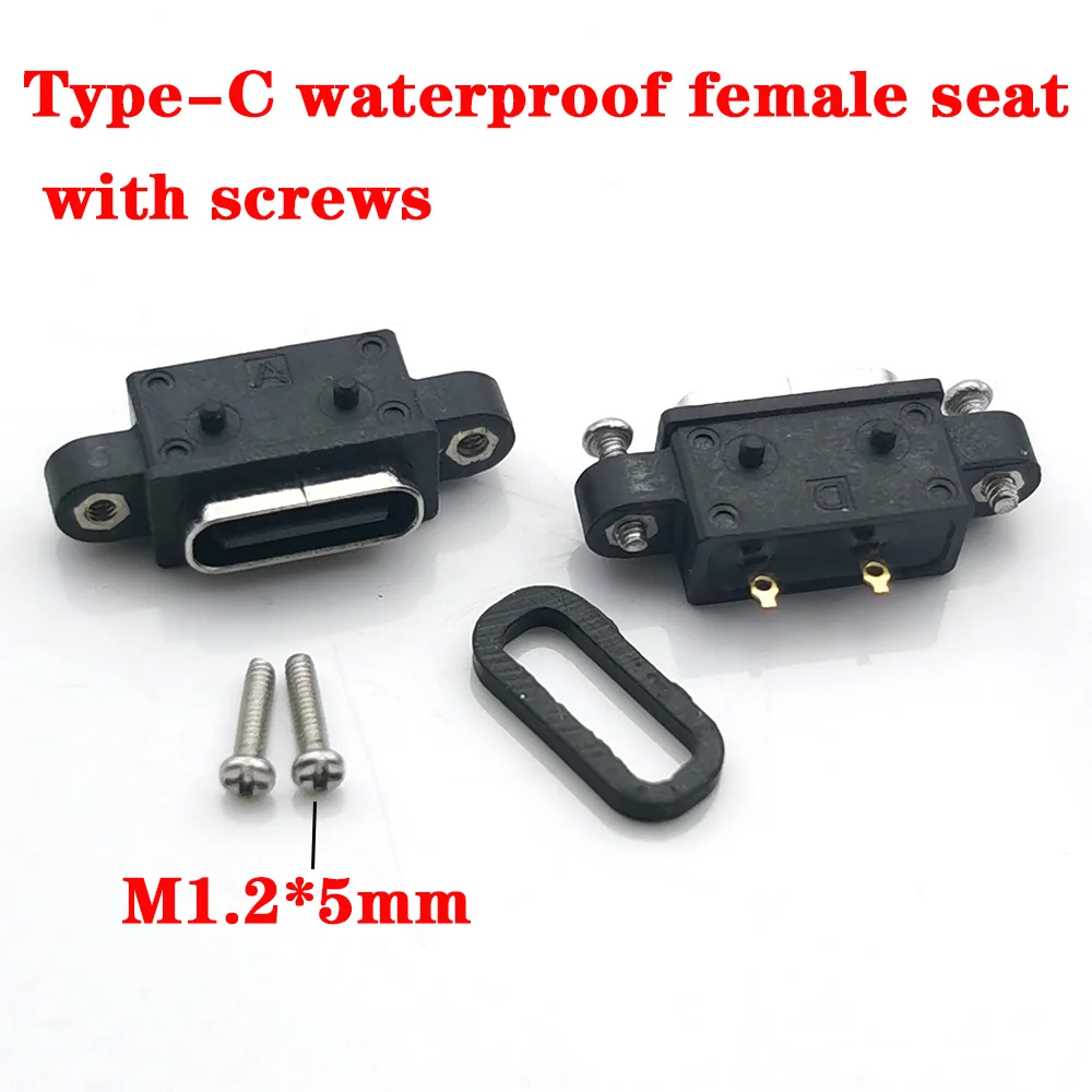 

1-10pcs Type-C 2 Pin 2P Waterproof Female Socket With Screw Hole Fast Charging Port 180 degree USB C Connector With Screws