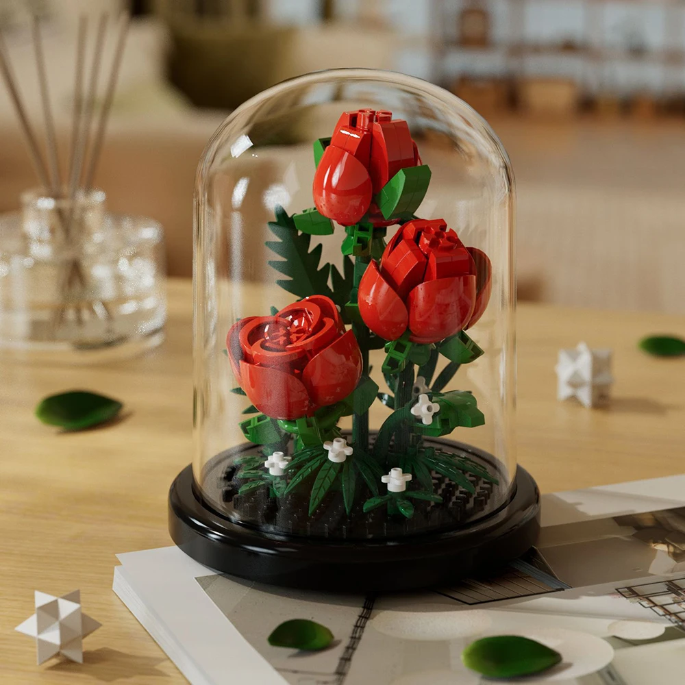 Weihnachten Topf Baustein Simulation Sukkulenten Bouquet Kreative Puzzle Baustein Ewige Blume Hause Dekoration Rose