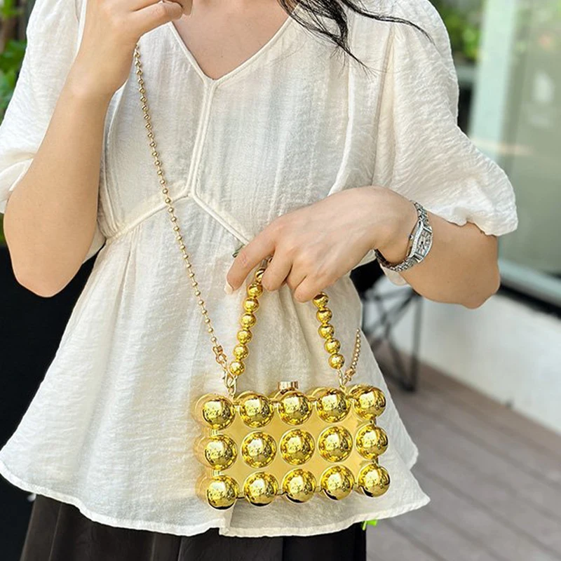 Square Bubble Acrylic Clutch Handbags for Women 2024 Trend Plating Beads Top Handle Bag Box Lady Chain Shoulder Messenger Bags