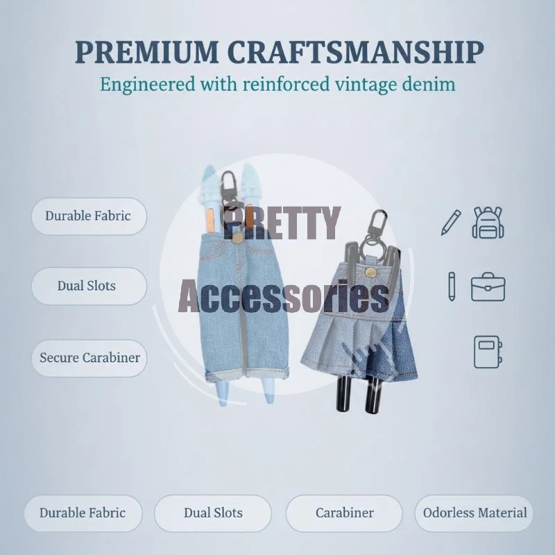 Ins Creative Mini Denim Pants Pen Holder Clip Vintage Denim Skirt Pencil Case Keyring Pendant Portable Fabric Stationery Bag