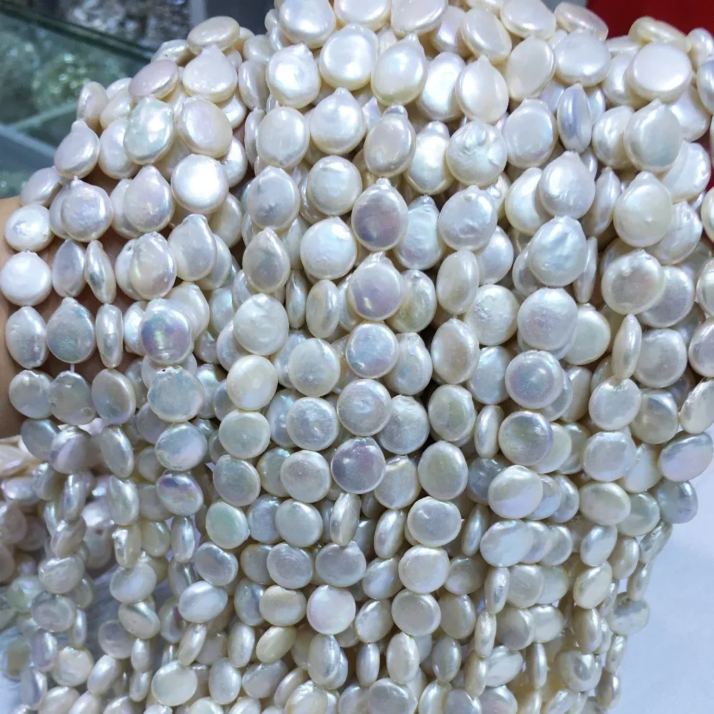 

Natural freshwater pearl high quality 36 cm perforated loose beads DIY ladies necklace bracelet production 11-12mm button beads