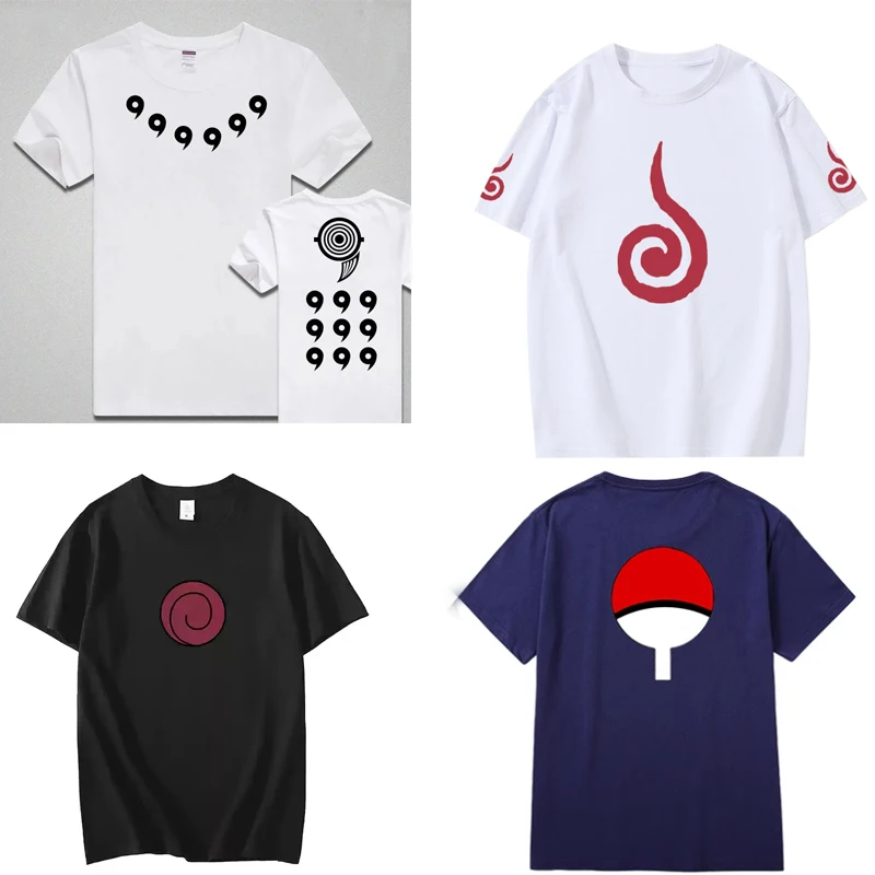 Camiseta con Símbolo del Anime Naruto para Hombre y Mujer, Logotipo del Clán Uchiha Uzumaki Otsutsuki, Ropa Casual de Calle