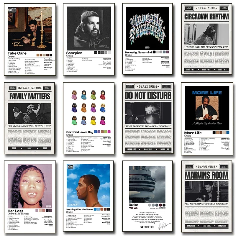 Pósteres de portada de álbum Drake de rapero Pop famoso, impresiones de periódico musical de Rap Hip Hop, pintura en lienzo, imágenes artísticas de pared, decoración de la habitación del hogar