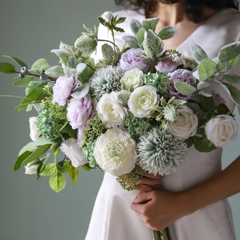 Purple Green Artificial Flower Bouquet Wedding Prop Bridesmaid Simulation The Bride Holding Flower Home Decor Soft Furnishing