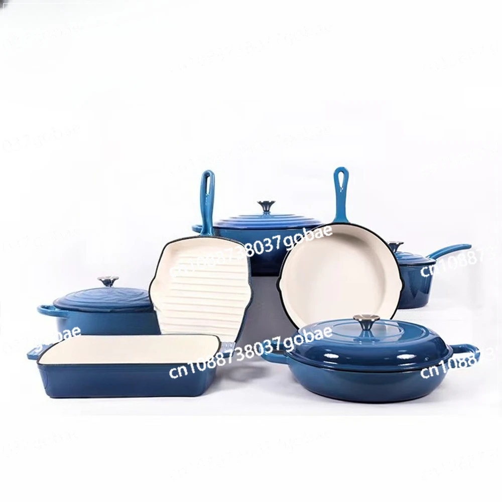

Enamel Pot Cast Iron Cookware Seven-piece Set Soup Stew Household Enamel Pot Enamel Pot Set