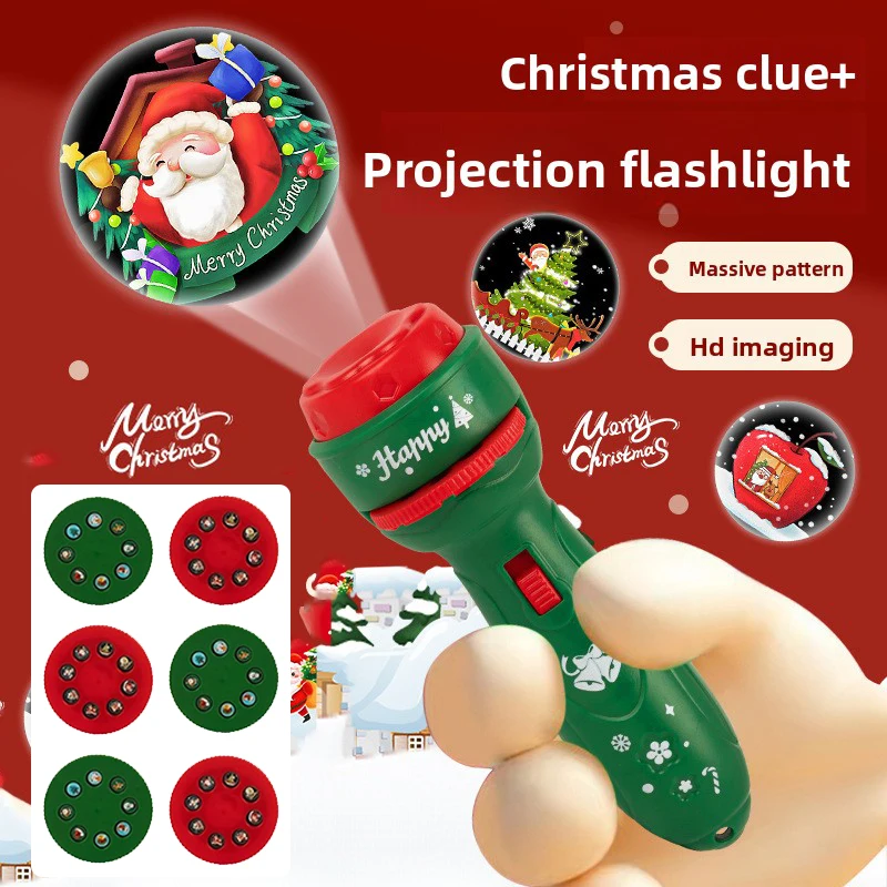 

3-10 Cards Christmas Cartoon Projection Flashlight Creative Children Flashlight Toy Projector Baby Toys Bedtime Story Book Toy