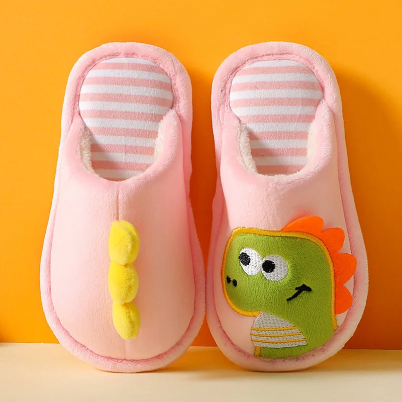 Autumn Winter Children\'s Home Cotton Slippers Cute Cartoon Dinosaur Non-slip Warm Slippers Unisex Indoor Shoes