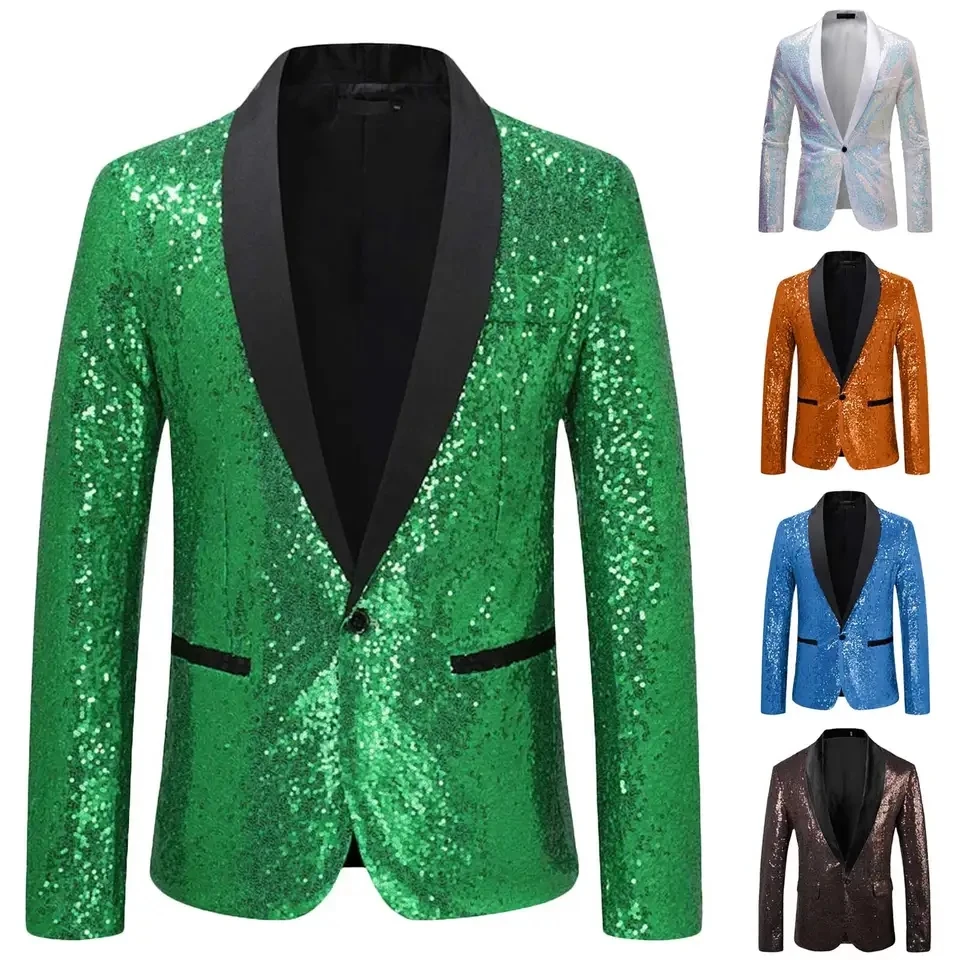 

Men's Luxury Sequin Suit Glitters Bling Coats Fashion Singer Host Wedding Prom Party Stage Performance Dress
