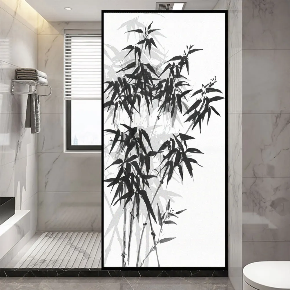 Bamboo Pattern Frosted Privacy Stained Window Film Sun Blocking Glass Stickers Window Static No Glue Glass Window Flim