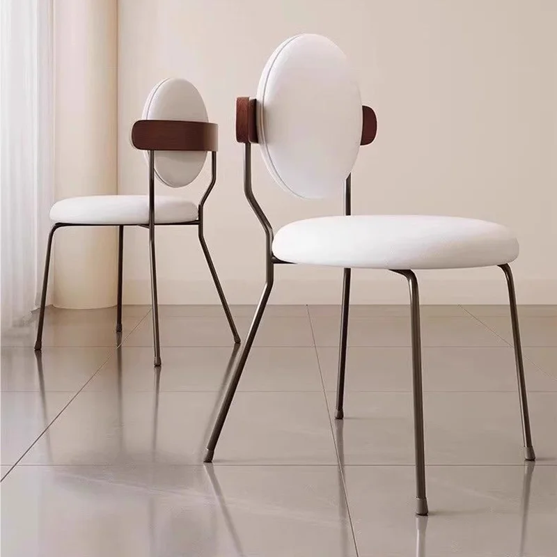 

Modern Round Backrest Leather Dining Chairs with Walnut Wood Metal Frame Stylish Kitchen Chair for Living Room Cafe Table Chair