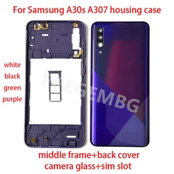 Yeni Samsung Galaxy A30s A307 konut orta çerçeve şasi pil kapağı kabuk kapak durumda arka Panel kamera cam Sim yuvası