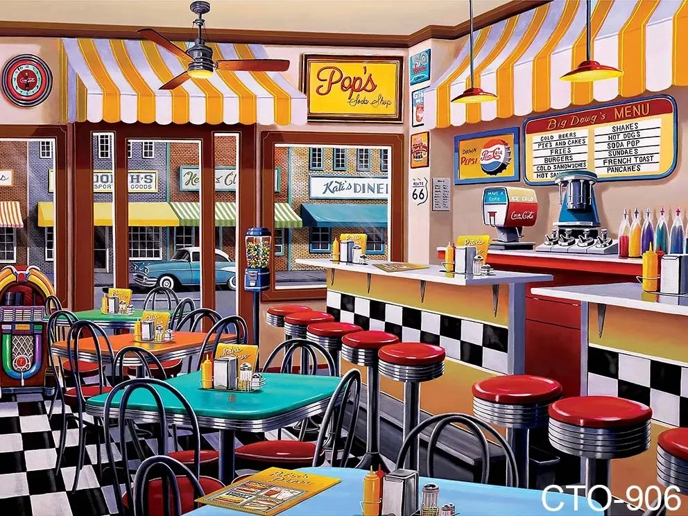 Fondo de fiesta de cumpleaños de Rock Roll, fondos fotográficos Retro, hora de comedor, tienda de comida rápida, baile de bola, tema de música, 50s