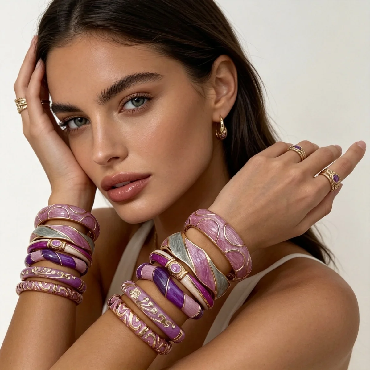 Ästhetisches Armband aus Emaille der Purple-Serie für Damen und Herren, Vintage-Punk-Stil, unregelmäßiger Block, gedreht, wellig, breiter Statement-Armreif, Schmuckstück – Detail 16