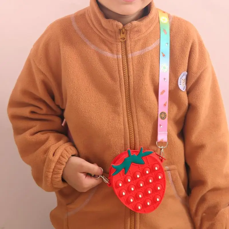 Cute Friut Bag Popite Toys Silicone Bubble Push Crossbody Bag Reliver Autism Children Handbag Coin Pouch Purse Gifts for Kids