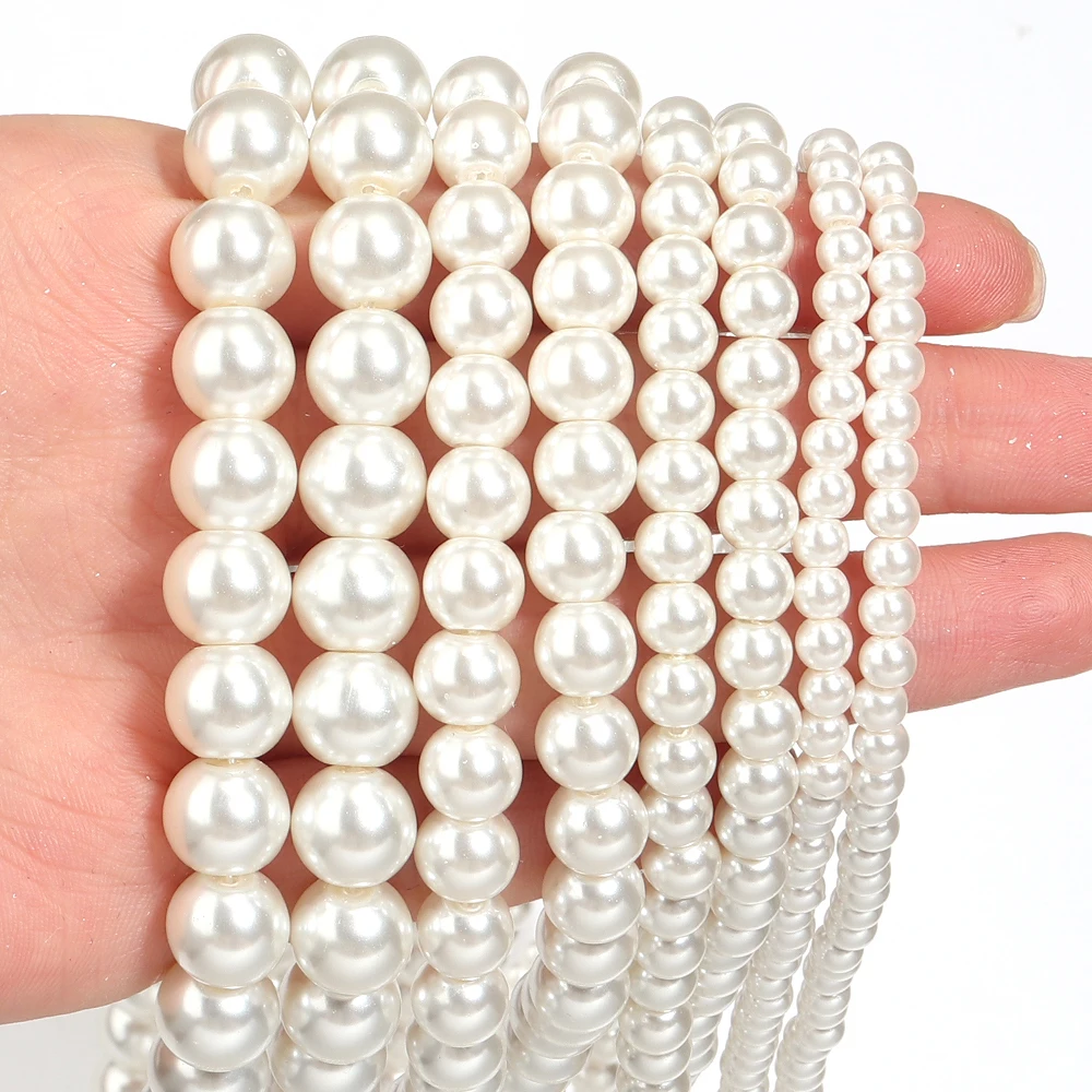 1 Strand 4/6/8/10mm Round Imitation Shell Loose Spacer Beads Glass Pearls Beads for Jewelry Making DIY Bracelet Necklace Supply
