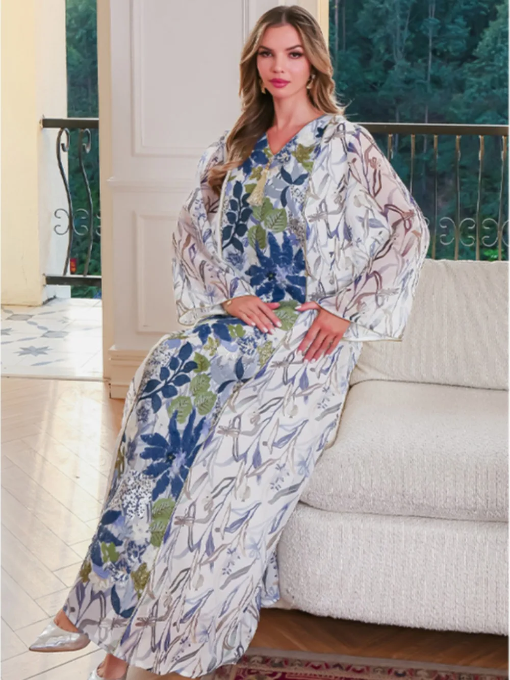 Eid Morocco Muslim Dress Women Floral Print Abaya Dubai Arabic Vestidos Long Kaftan Islamic Clothing Gown Robe 2022 Party Dress