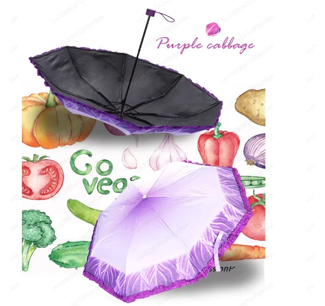 Chinese Cabbage Creative Umbrella, Vinyl Sunscreen Parasol, Weather and Rain Folding Umbrella Woman - view 4