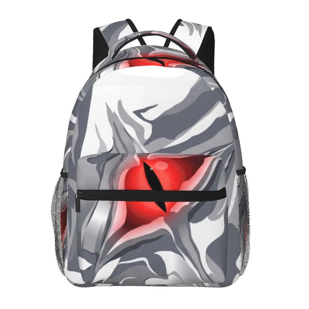 Large Polyester Backpack Center Glowing Eye Metallic Graphic Glowing Red Silver Grey Multi Pocket Daypack for School Laptop Work