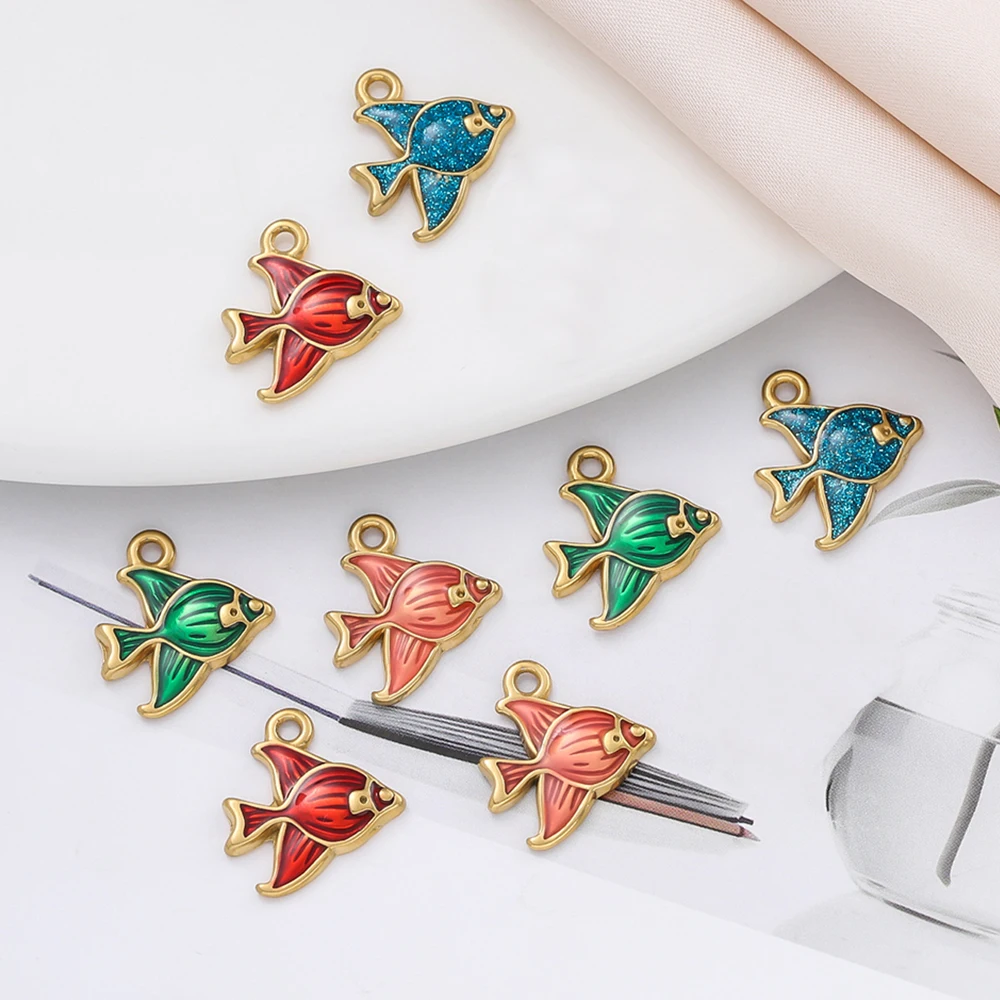 2Piece/Pack Stainless Steel Small Fish Shape Charms Pendants for Necklace Bracelets Jewelry Making Supplies Accessories